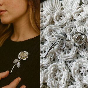 Silver Tone Rose thorn Brooch